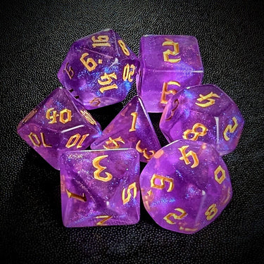 Glitter in Purple Acrylic - 7pcs RPG Full Dice Set Top